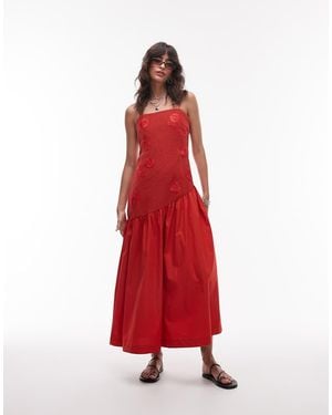 TOPSHOP Dropped Waist Raffia Bodest Midi Sundress - Red