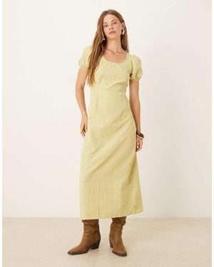 Glamorous Back Cut-Out Puff Sleeve Midi Dress - Natural