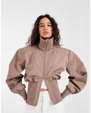 ASOS Deep Rib Cinch Zip Through Jacket - Pink