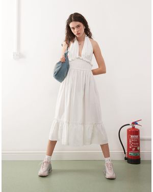 Collusion Linen Look Halter Midi Dress - White