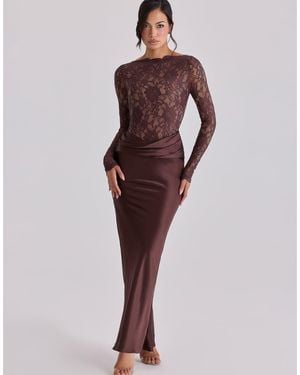 House Of Cb Yasmeen Espresso Lace + Satin Draped Maxi Dress - Purple