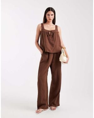 ONLY Wide Leg Cheesecloth Trousers - Brown