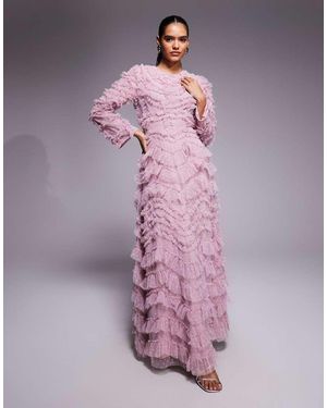 Beauut Vestido Largo Escalonado Con Detalle De Volantes De Tul De - Rosa