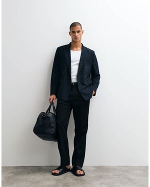 Mango Slim Fit Double Breasted Suit Blazer Co-Ord - Blue