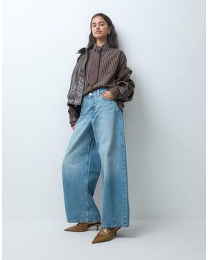 BRONZE SNAKE Chemise oversize coupe boyfriend à rayures - chocolat - Bleu