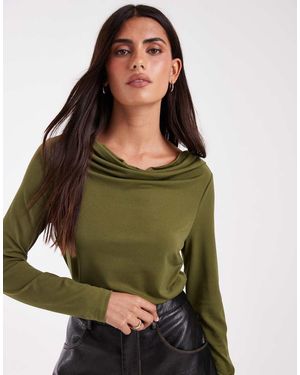 Vero Moda Long Sleeve Waterfall Top - Green