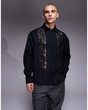 ASOS Relaxed Shirt With Lace Insert - Blue