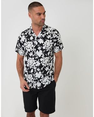 Threadbare Camicia A Maniche Corte Nera E Bianca A Fiori - Nero