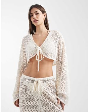 Aray Tie-front Crochet Beach Top - White
