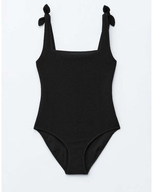 & Other Stories Crinkle Swimsuit With Knot Detail - Black