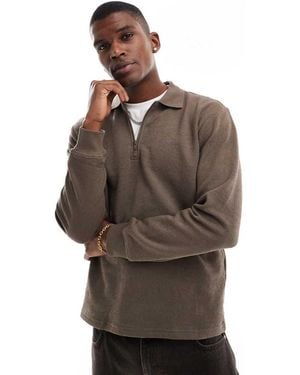 Only & Sons Long Sleeve 1/4 Zip Polo Top - Brown