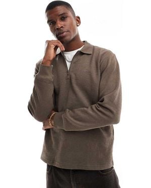 Only & Sons Long Sleeve 1/4 Zip Polo Top - Brown