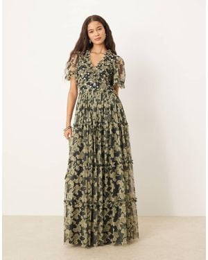 ANAYA Sequin V Neck Floral Maxi Dress - Black