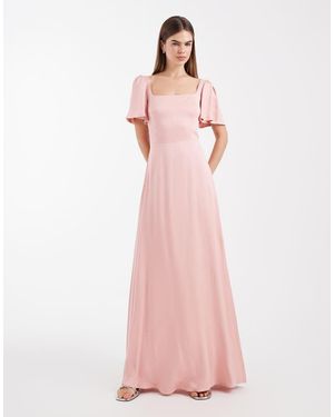 Maids To Measure Bridesmaid Square Neck Flutter Sleeve Maxi Dress - Pink