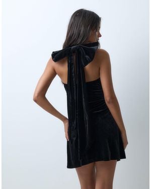 TFNC London Velvet Halter Neck Bow Detail Mini Dress - Black