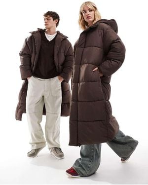 Collusion Maxi Puffer Jacket With Hood - Brown