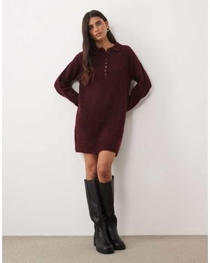 Nobody's Child Wool Mix Colla Long Sleeve Mini Dress - Purple