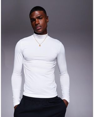 4505 Icon Active Quick Dry Muscle Fit Base Layer Training Long Sleeve Mock Neck Top - White