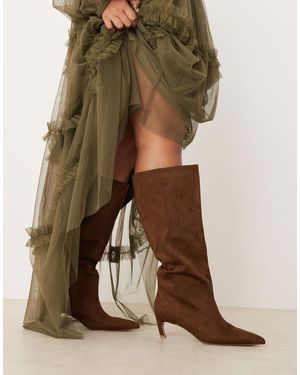 ASOS Curve Carmel Pull-on Kitten Heeled Knee Boots - Green