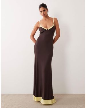 ASOS Mesh Contrast Cami Maxi Dress - Brown