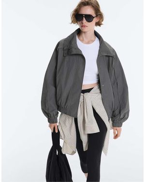 Oysho Waterrepellent Short Track Jacket With High Neck - Grey
