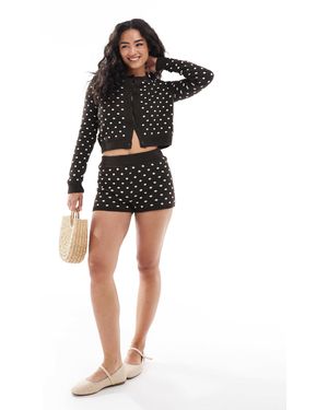 Miss Selfridge Knitted Polka Dot Booty Short Co Ord - Black