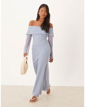 ASOS Asos Design Petite Fold Over Bardot Midi Dress - Blue