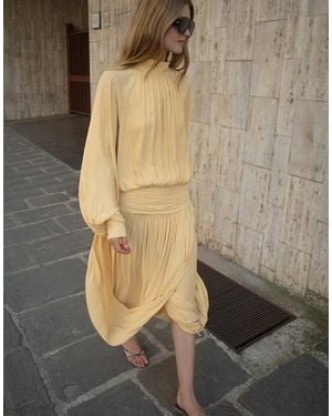 NA-KD Draped Long Sleeve Open Back Midi Dress - Natural
