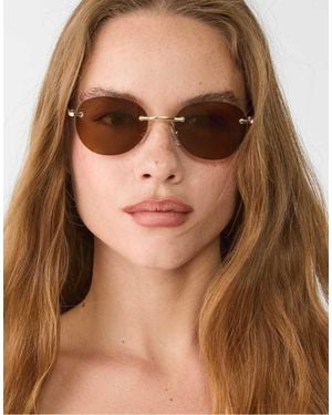 Stradivarius Oval Metal Sunglasses - Brown