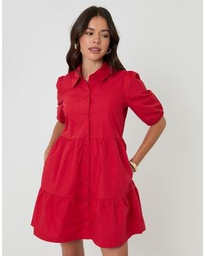 Threadbare Tiered Cotton Poplin Button Up Mini Dress
