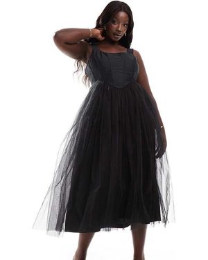 Lace & Beads Plus Vestito Lungo A Corsetto Con Fondo Sceso - Nero