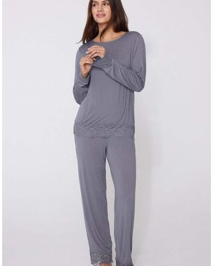 Tezenis Long Viscose Pyjamas With Lace - Purple