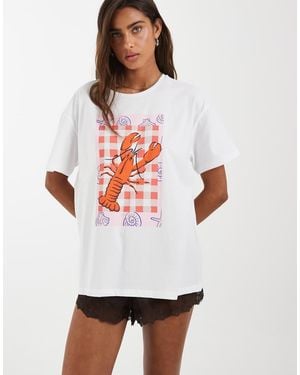 Pieces Oversized Lobster Graphic T-shirt - White