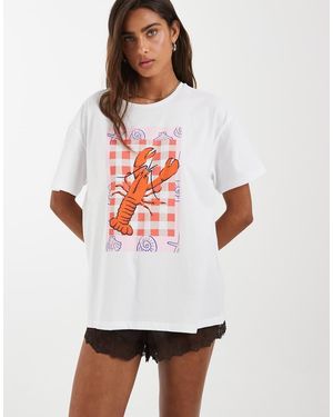 Pieces Camiseta Blanca Extragrande Con Estampado Gráfico De Langosta - Blanco