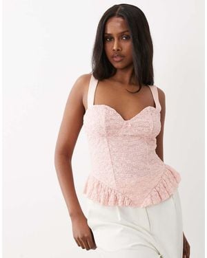 Gina Tricot Corset Detail Lace Top - Pink