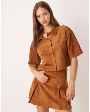 ASOS Co-ord Faux Suede Boxy Short Sleeve Shirt - Brown