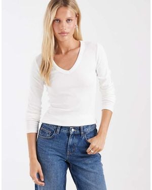 Vero Moda T-Shirt Met Diepe V-Hals En Lange Mouwen - Wit