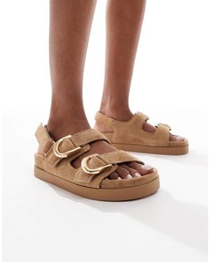 Stradivarius Ankle Strap Leather Sandal - Brown