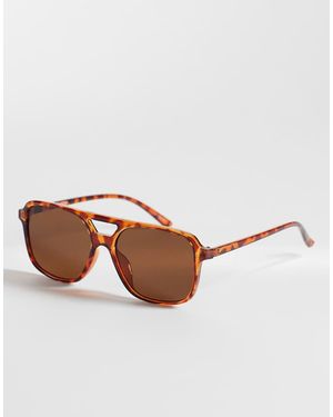 Pieces Thick Framed Square Sunglasses - Natural