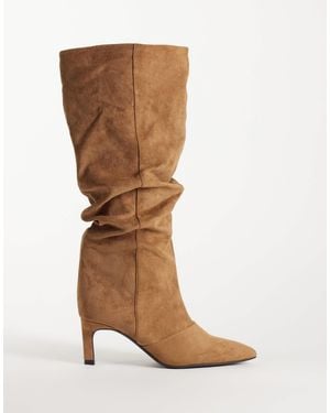 SEQWL Wide Fit Benz Faux-suede Slouchy Knee High Kitten Heel Boots - Brown