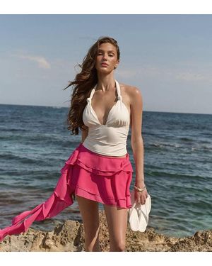 The Frolic Exclusieve Chiffon Doorschijnende Gelaagde Minirok Met Gedrapeerd Detail - Blauw