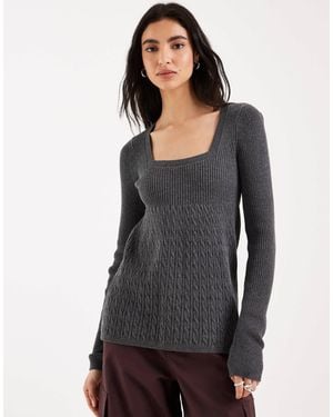 Hollister Top babydoll à manches longues en maille torsadée - Noir