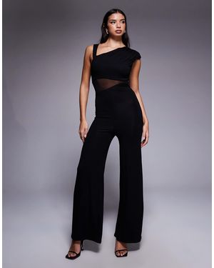 ASOS Cut Out Mesh Paneled Jumpsuit - Blue