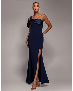 Goddiva Satin Twist One Shoulder Maxi Dress - Blue