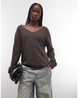 Weekday V Neck Jumper With Burn Out Jacquard - Grey