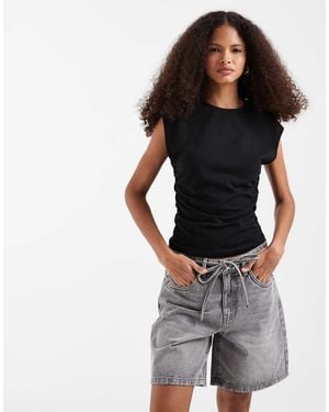 Vero Moda Wien Mid Rise Belted Denim Shorts - Grey