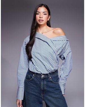 GOOD AMERICAN Off Shoulder Poplin Bodysuit - Blue