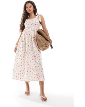 Miss Selfridge – maxikleid mit fruchtmuster und gebundenen trägern - Weiß