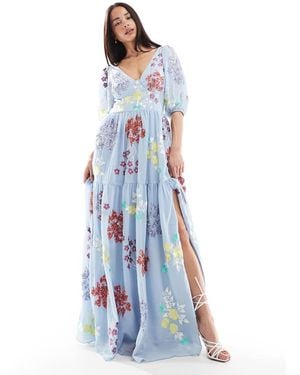 Maya Open Back Floral Maxi Dress - Blue