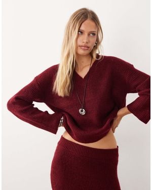 4th & Reckless Ribbed Knitted V Neck Sweater Co-ord - Red